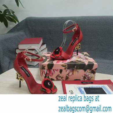 Dolce  &  Gabbana DG Logo Heel 10.5cm Black Red Roses Sandals Red 2022